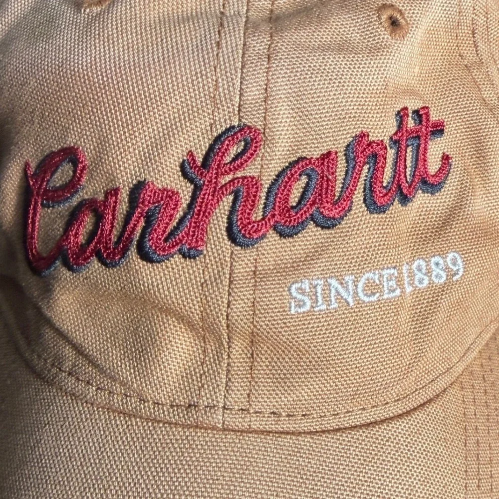 Vintage Carhartt Brown Canvas Cursive Script Logo Strapback Hat 2006 Y2K Grunge